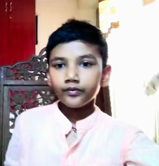 Young learner Ayvan participating in an online Gita class