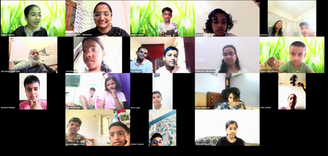 Children and mentors attending a live online Gita class together